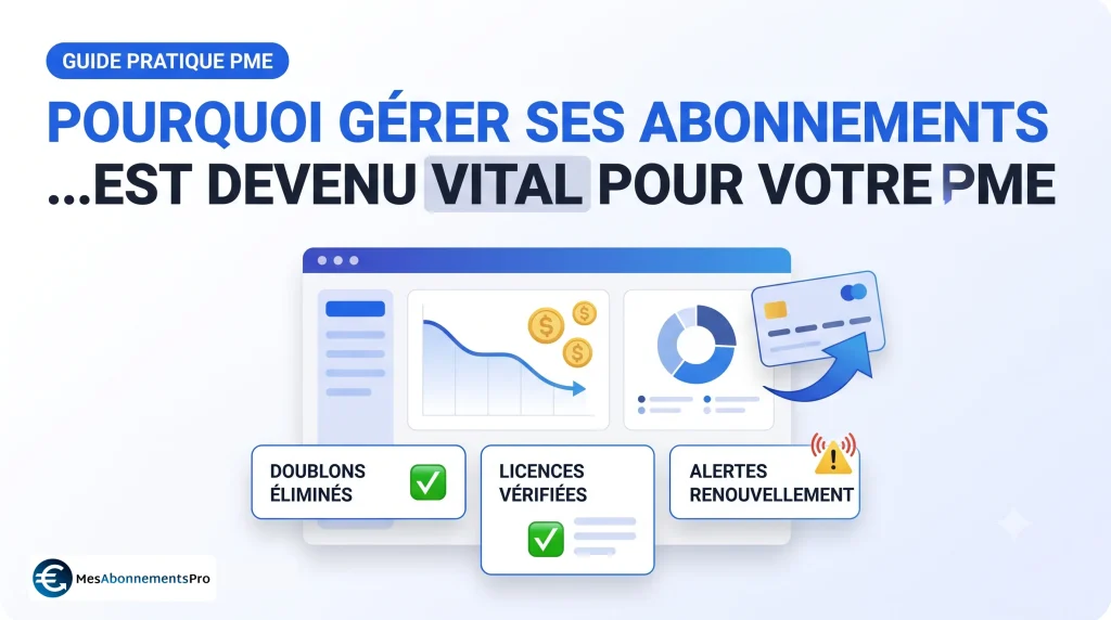 Infographie comparant l'évolution du budget logiciel d'une entreprise avec et sans suivi des abonnements professionnels.
